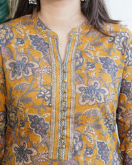 Mustard jaal Pothli button kurta