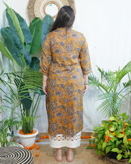 Mustard jaal Pothli button kurta