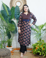 Black Yoke Sanganeri Kurta