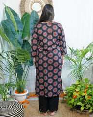 Black Yoke Sanganeri Kurta