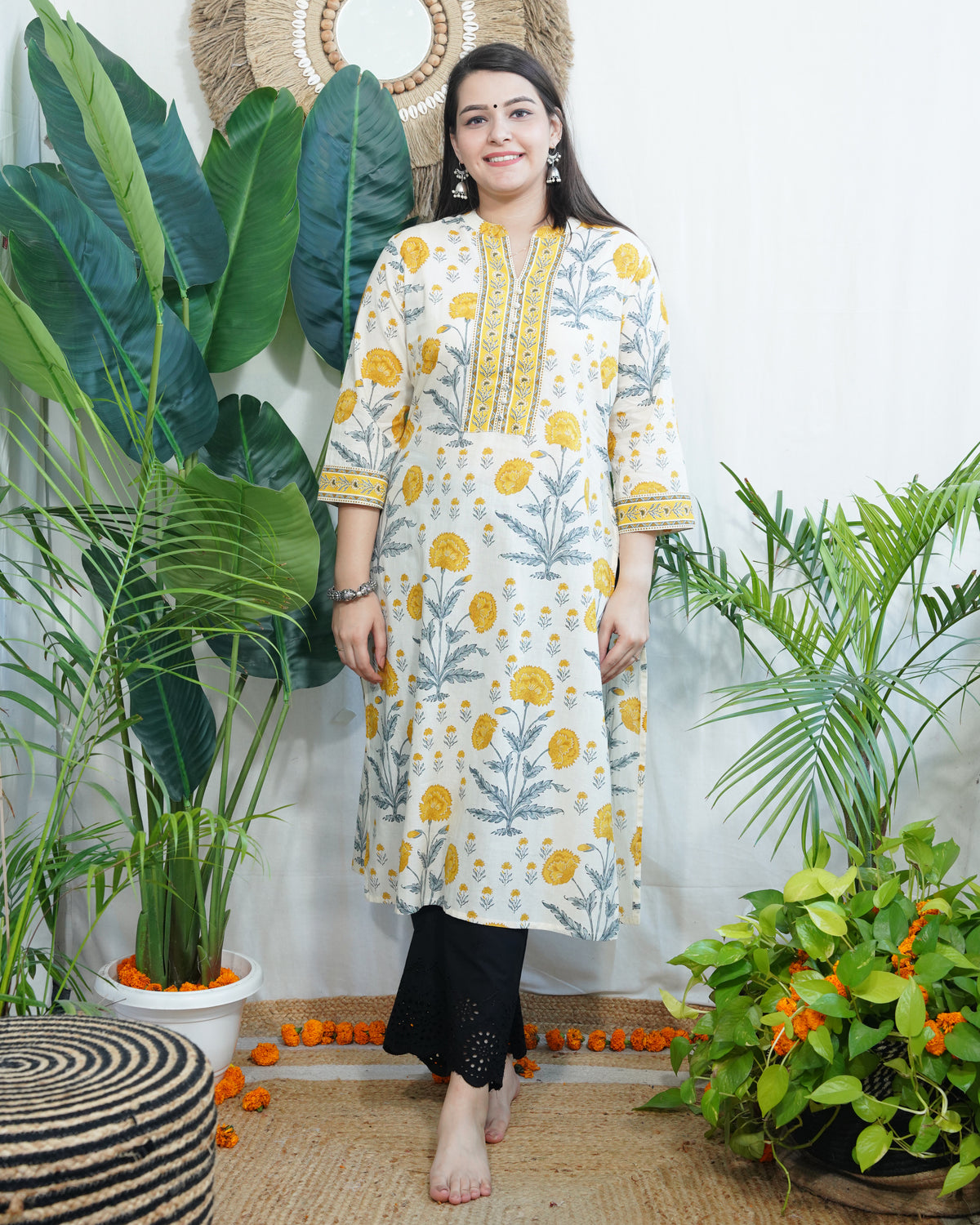 Cream floral Kurta