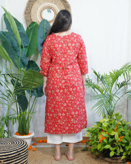 Magenta Floral yoke kurta