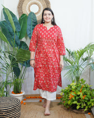 Magenta Floral yoke kurta