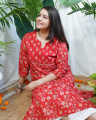 Magenta Floral yoke kurta