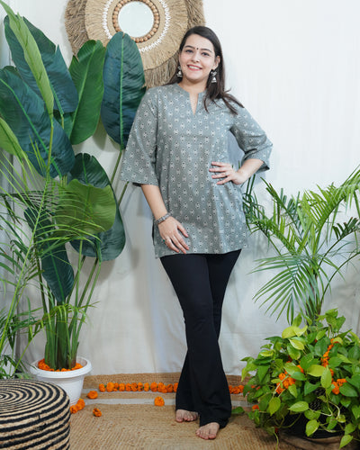 Olive handblock short kurti