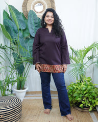 Wine Kullu border woollen short kurti