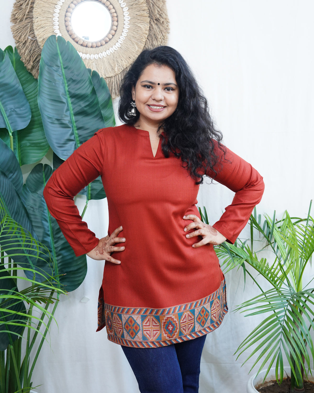 Rust kullu border woollen short kurti