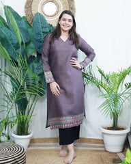 Soft brown border woollen kurta