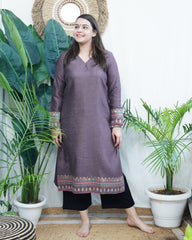 Soft brown border woollen kurta