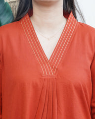 Rust A-line Gather style Kurta with pocket