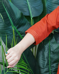 Rust A-line Gather style Kurta with pocket