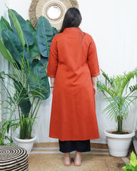 Rust A-line Gather style Kurta with pocket
