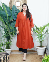 Rust A-line Gather style Kurta with pocket