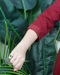 Maroon A-line Gather style Kurta with pocket