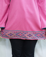 Pink Kullu border woollen short kurti