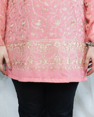 Peach kanni embroidered WOOLLEN short kurti