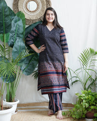 Black designer ajrakh print coord set