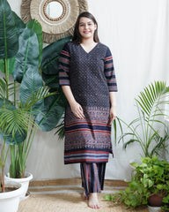Black designer ajrakh print coord set