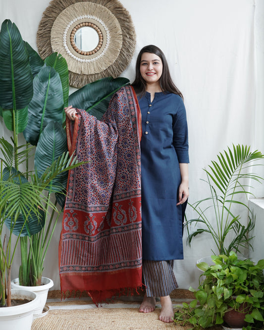 Maroon Ajrakh Blockprint Dupatta (Dupatta only)