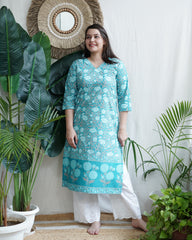 Ferozi Floral Border kurta