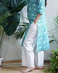 Ferozi Floral Border kurta