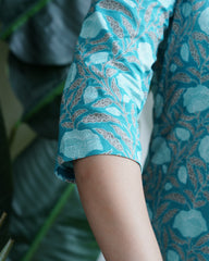 Ferozi Floral Border kurta