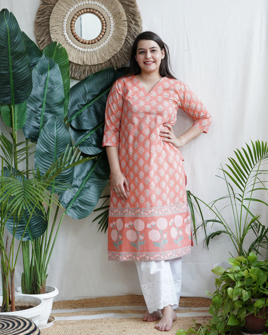 Peach Floral Grace Kurta
