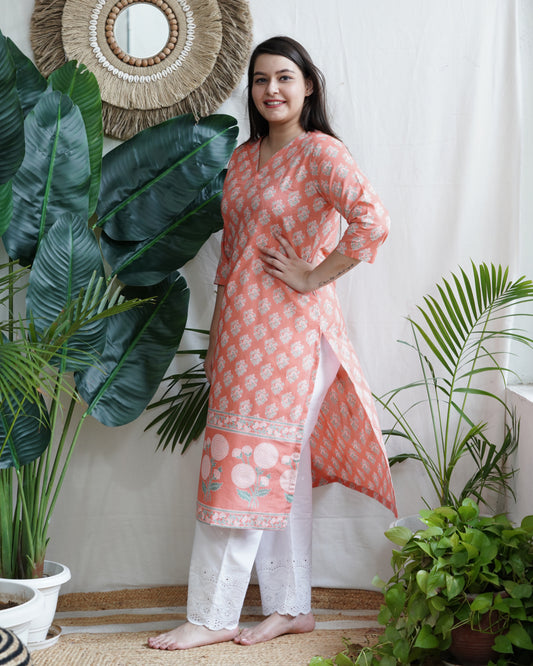 Peach Floral Grace Kurta