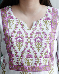 White floral checkline yoke kurta