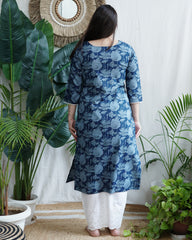 Indigo floral round neck yoke kurta