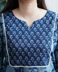 Indigo floral round neck yoke kurta