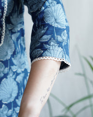 Indigo floral round neck yoke kurta