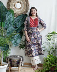 Blue ambi leaf yoke kurta