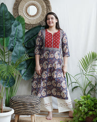 Blue ambi leaf yoke kurta
