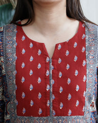 Blue ambi leaf yoke kurta