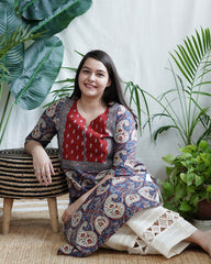 Blue ambi leaf yoke kurta
