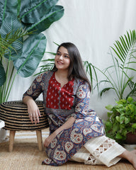 Blue ambi leaf yoke kurta