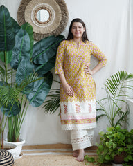 Mustard yellow choti buti lacework kurta