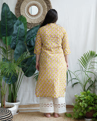 Mustard yellow choti buti lacework kurta