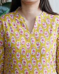 Mustard yellow choti buti lacework kurta