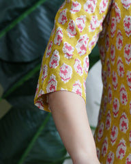 Mustard yellow choti buti lacework kurta