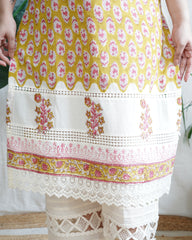 Mustard yellow choti buti lacework kurta