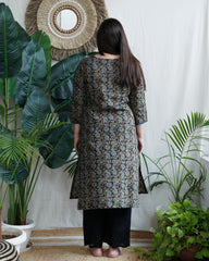 Brown Block Printed yoke Kurta