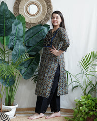 Brown Block Printed yoke Kurta