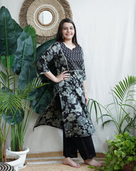 Black floral yoke kurta