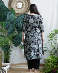 Black floral yoke kurta