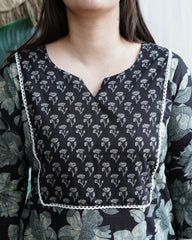 Black floral yoke kurta
