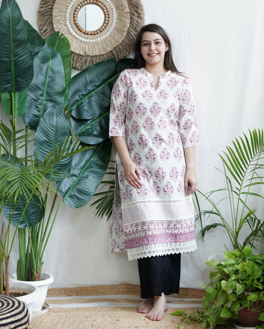 White floral lacework kurta