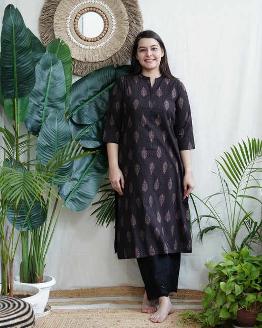 Coffee Leaf ban neck kurta