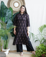 Coffee Leaf ban neck kurta